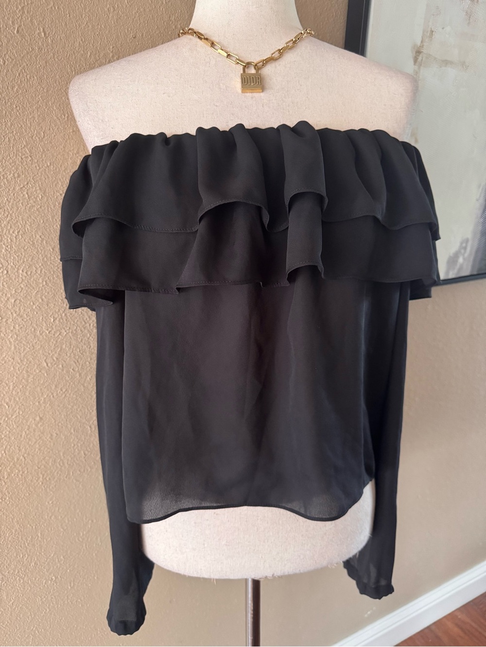 Glamorous Black Off-Shoulder Ruffle Blouse - Picture 3 of 6